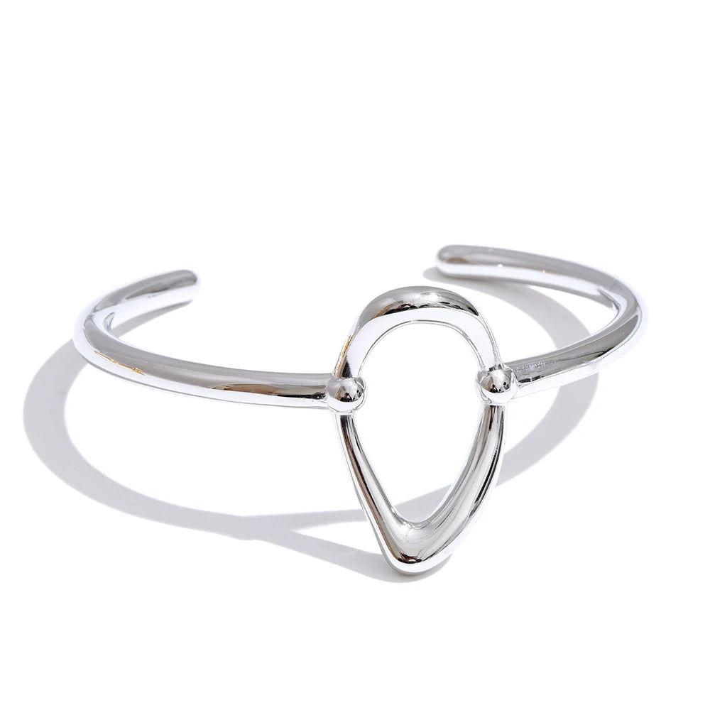 Minimalist oval hollow cuff bangle bracelet - product image