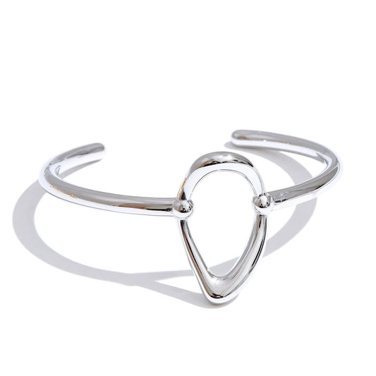 Minimalist oval hollow cuff bangle bracelet - product image