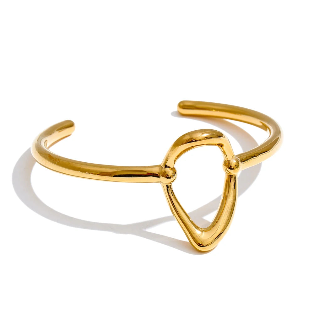 Minimalist oval hollow cuff bangle bracelet - product image