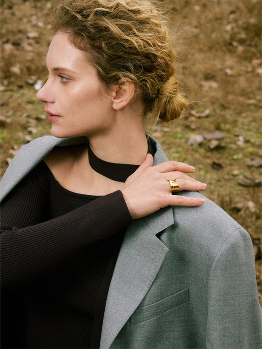 Minimalist polished open minimalist texture ring - product image
