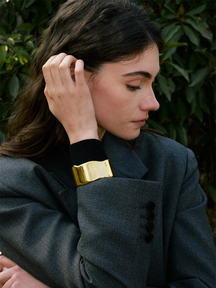 Minimalist polished wide open cuff bracelet - product image