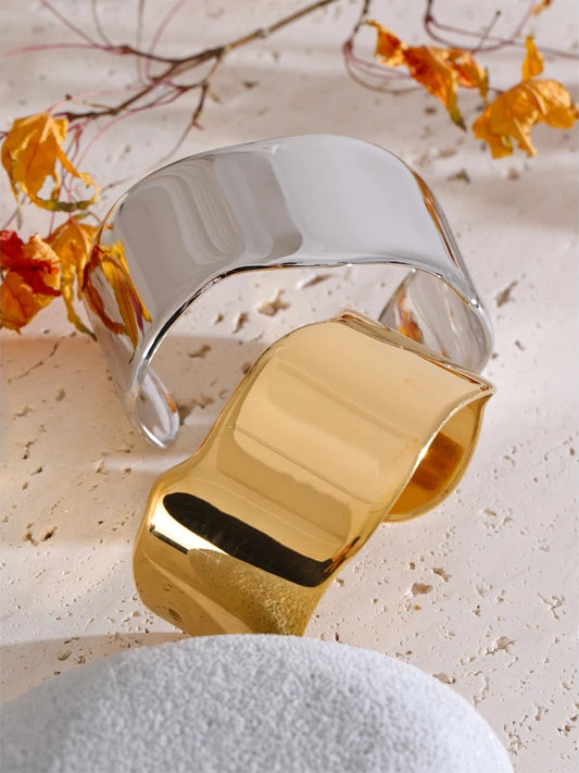 Minimalist polished wide open cuff bracelet - product image