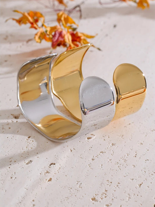 Minimalist polished wide open cuff bracelet - product image