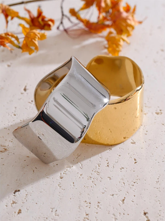 Minimalist polished wide open cuff bracelet - product image