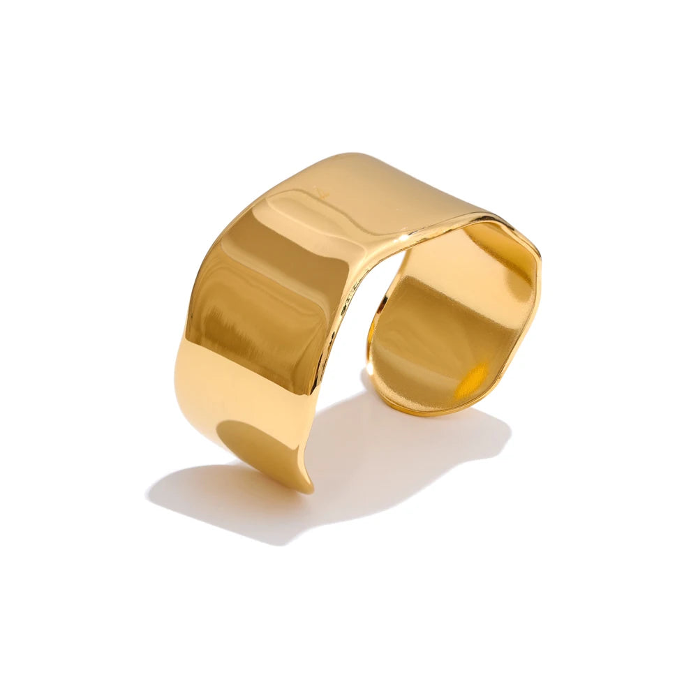 Minimalist polished wide open cuff bracelet - product image