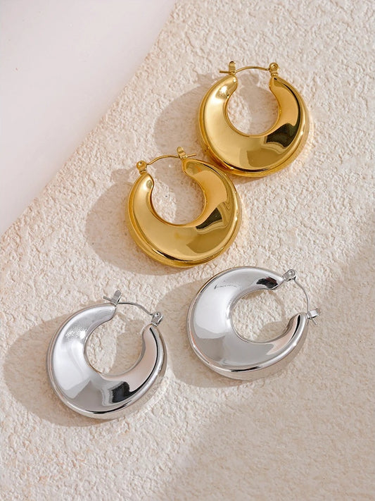 Minimalist round hollow hoop earrings - product image