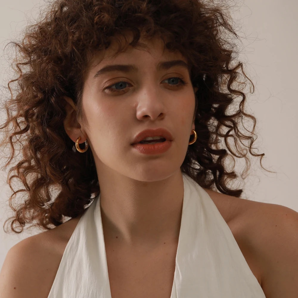 Minimalist round hoop earrings women - product image