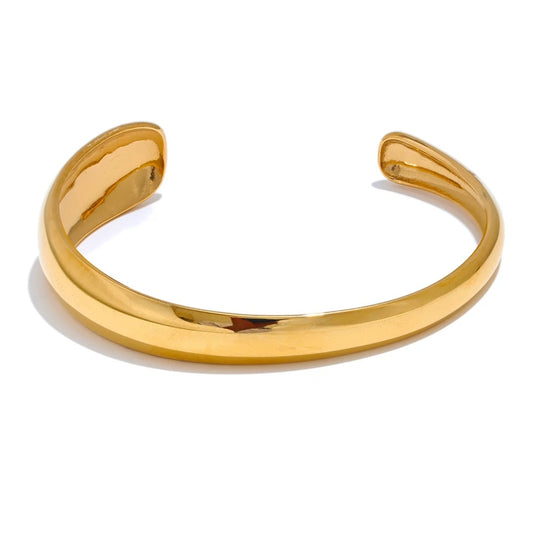 Minimalist round open cuff gold color women bracelet - product image