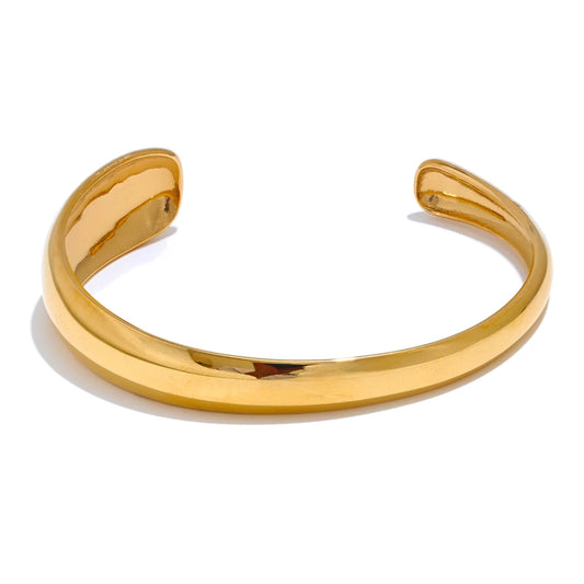Minimalist round open cuff gold color women bracelet - product image