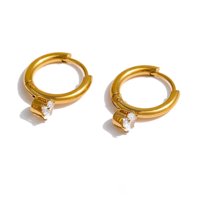 Minimalist shiny cubic zirconia hoop earrings women - product image