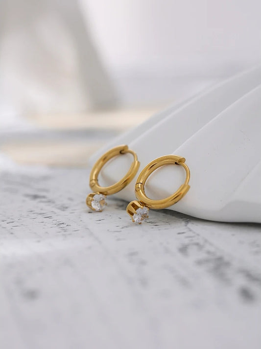 Minimalist shiny cubic zirconia hoop earrings women - product image