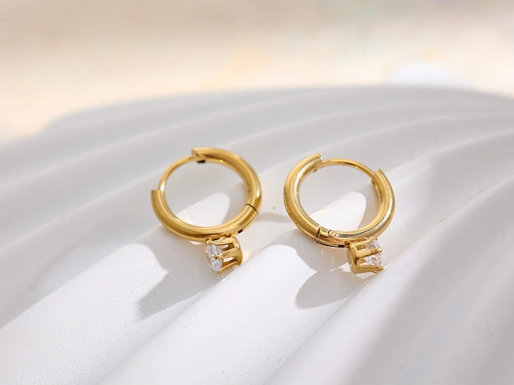 Minimalist shiny cubic zirconia hoop earrings women - product image