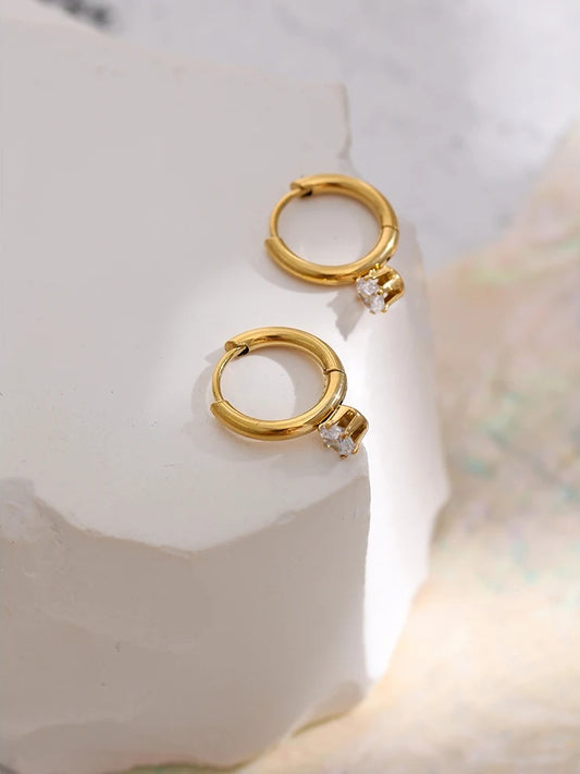 Minimalist shiny cubic zirconia hoop earrings women - product image