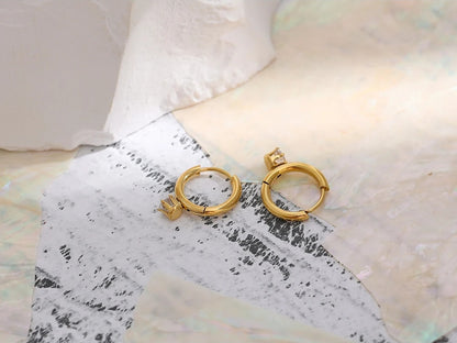 Minimalist shiny cubic zirconia hoop earrings women - product image