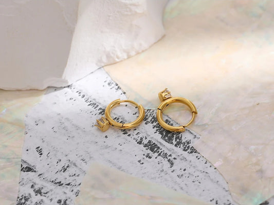 Minimalist shiny cubic zirconia hoop earrings women - product image