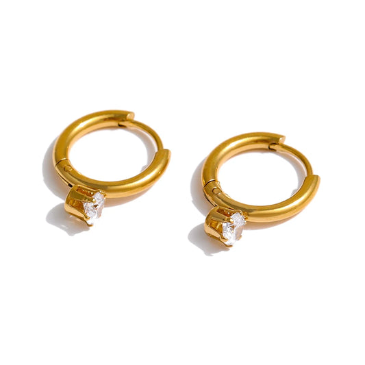 Minimalist shiny cubic zirconia hoop earrings women - product image