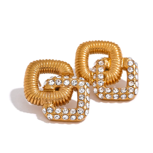 Minimalist square pearl cubic zirconia stud earrings - product image