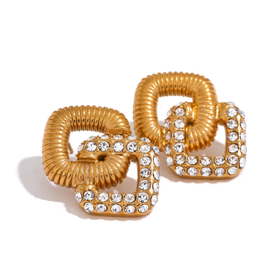 Minimalist square pearl cubic zirconia stud earrings - product image