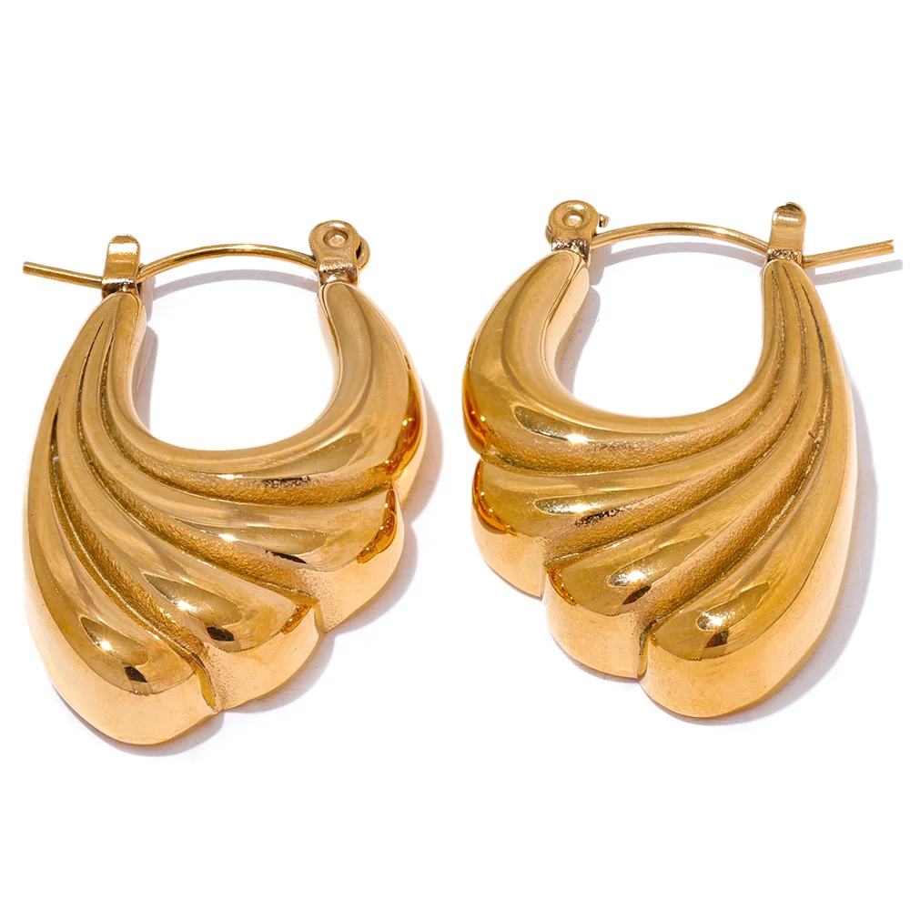 Minimalist stripe gold silver color hoop earrings - product image