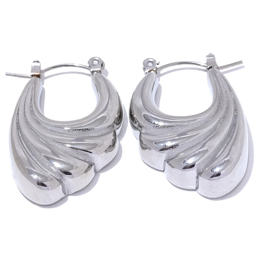 Minimalist stripe gold silver color hoop earrings - product image