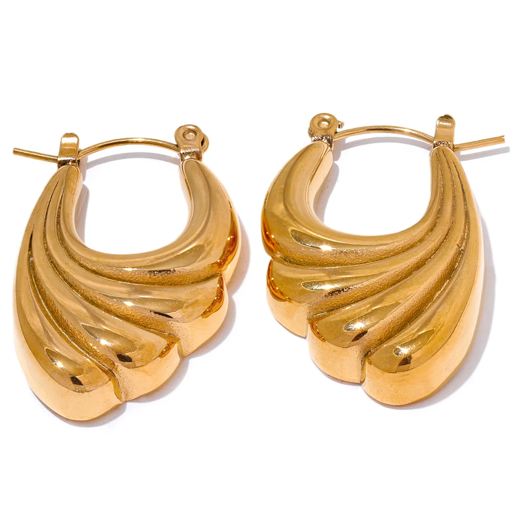 Minimalist stripe gold silver color hoop earrings - product image