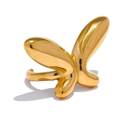 Minimalistic sleek butterfly texture open ring - product image