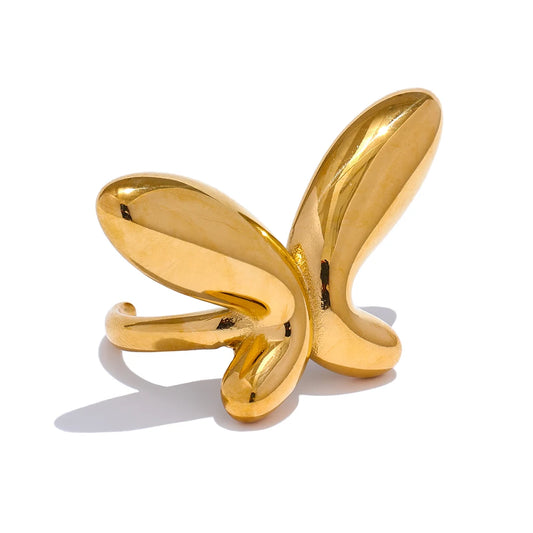 Minimalistic sleek butterfly texture open ring - product image