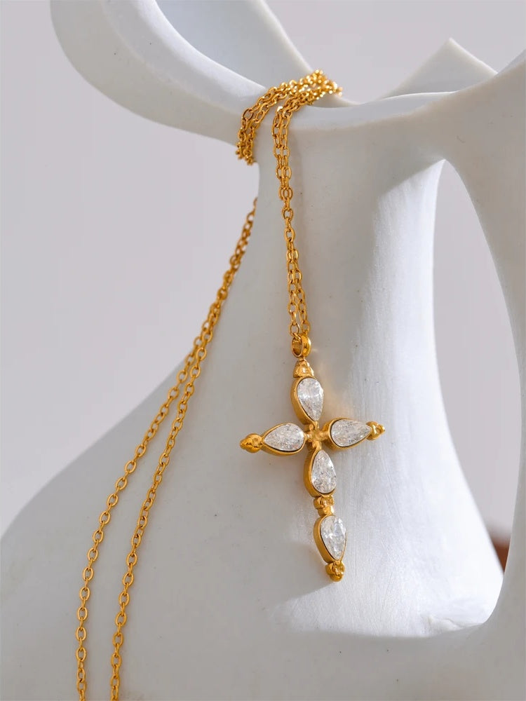 Modern cubic zirconia cross pendant necklace - product image