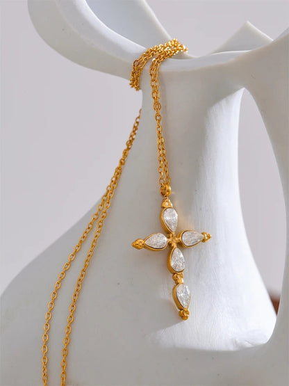 Modern cubic zirconia cross pendant necklace - product image