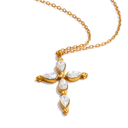 Modern cubic zirconia cross pendant necklace - product image