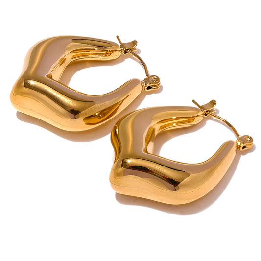 Modern hollow chunky smooth rust proof hoop earrings - product image