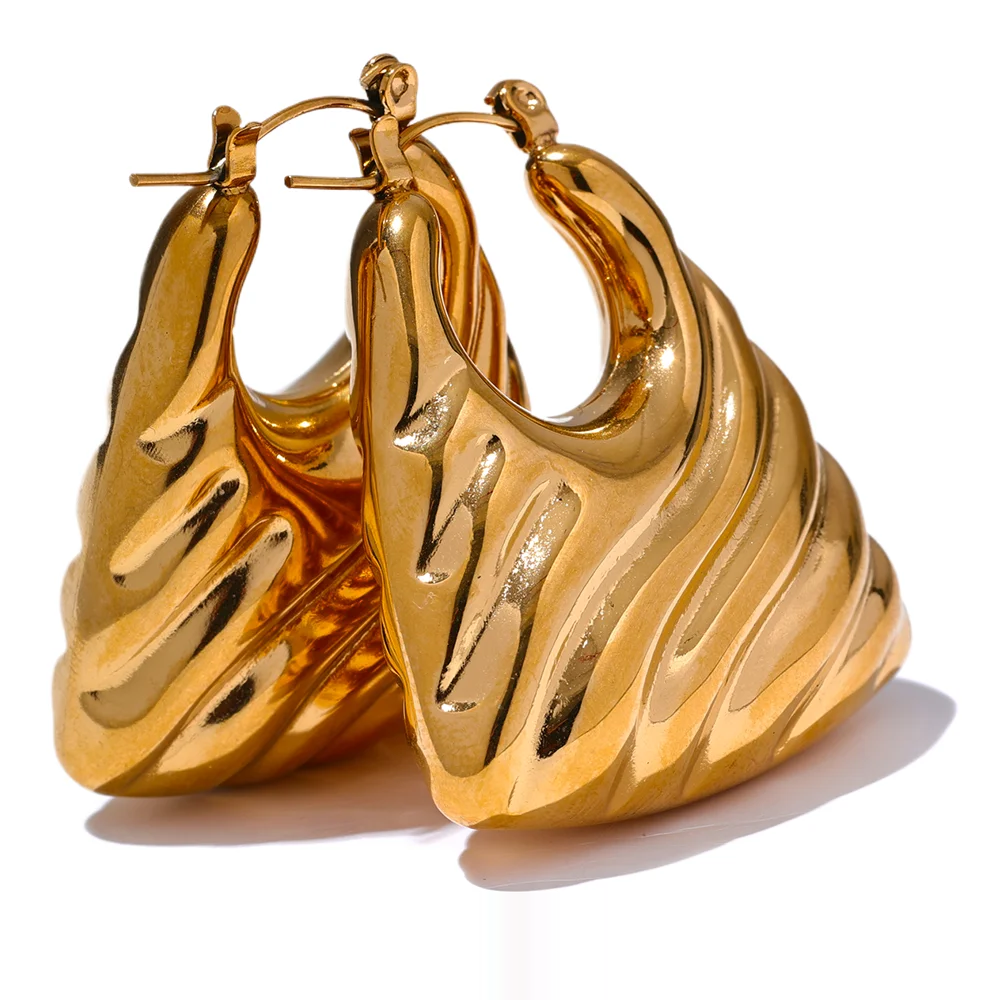 Modern hollow chunky waterproof hoop earrings - product image