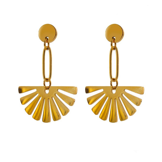 Modern long drop gold plated earrings - product image