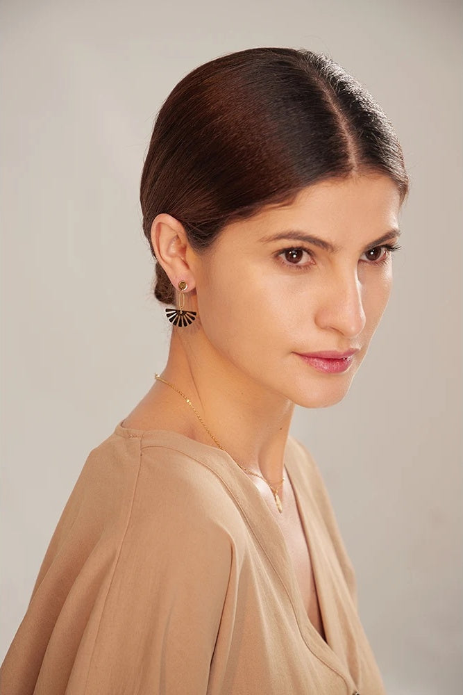 Modern long drop gold plated earrings - product image