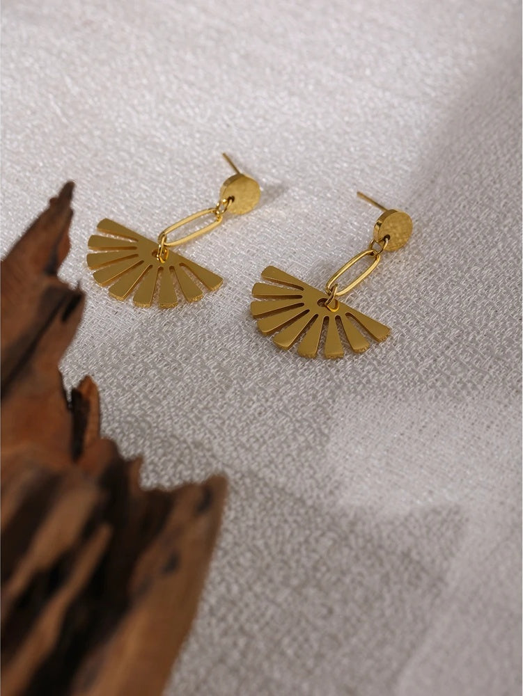 Modern long drop gold plated earrings - product image