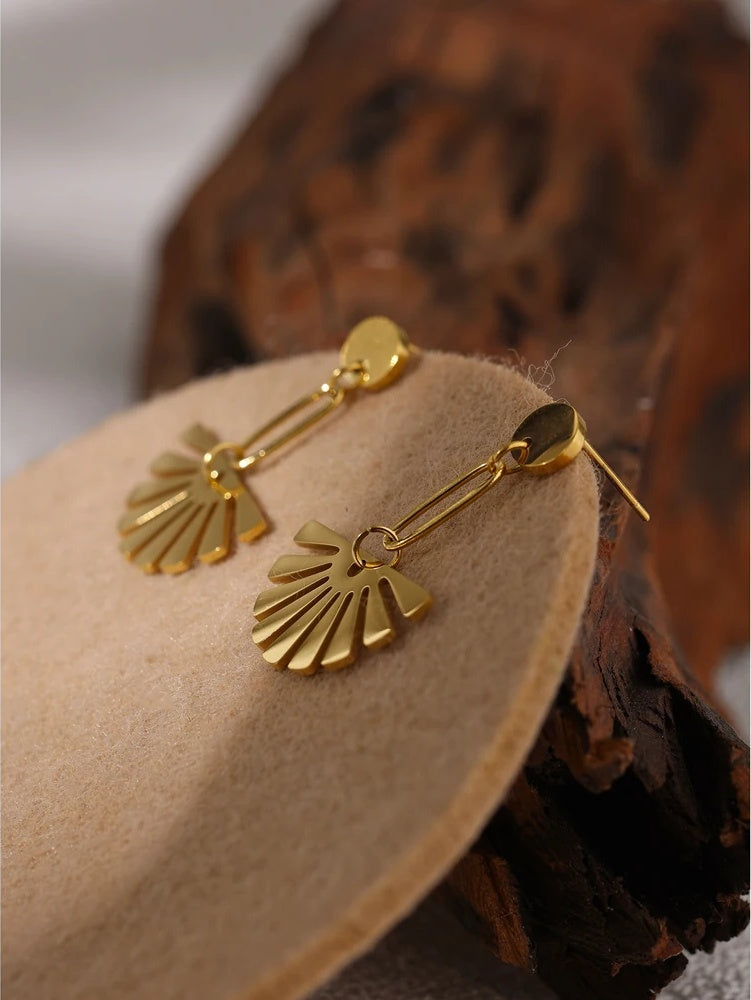 Modern long drop gold plated earrings - product image
