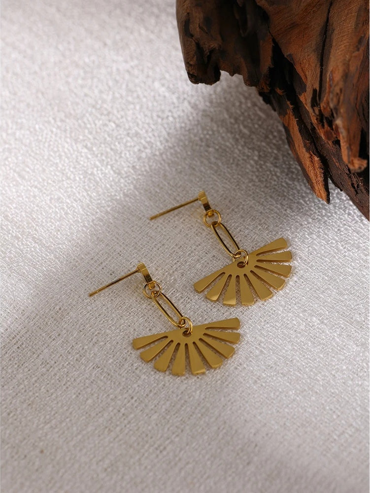Modern long drop gold plated earrings - product image