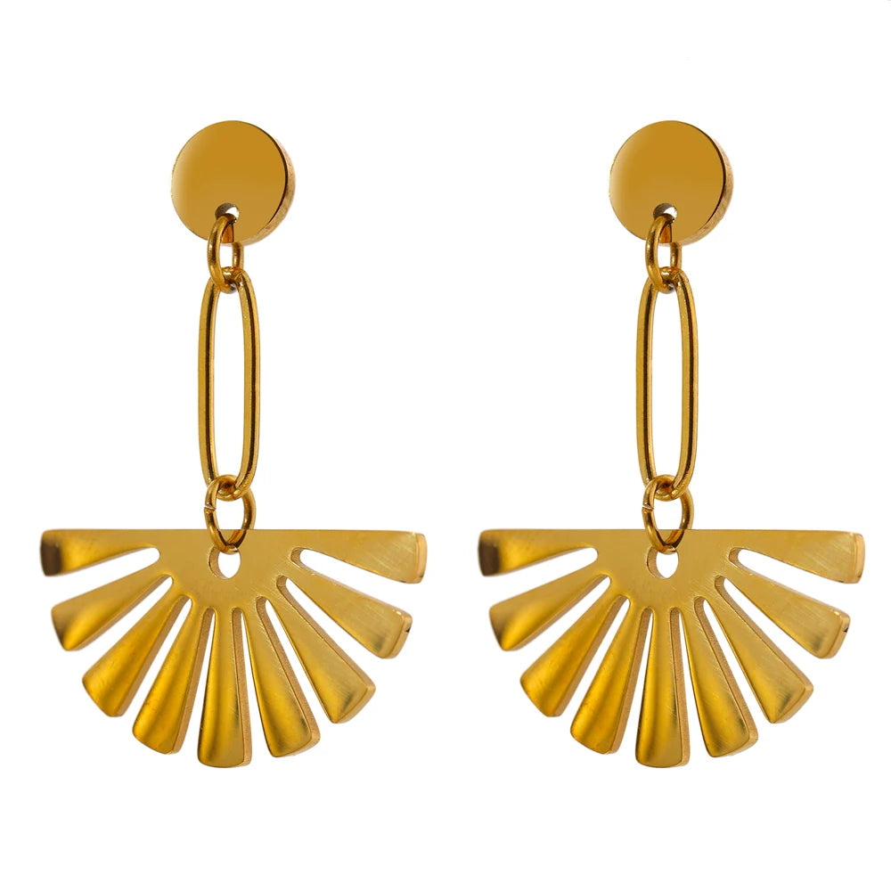 Modern long drop gold plated earrings - product image
