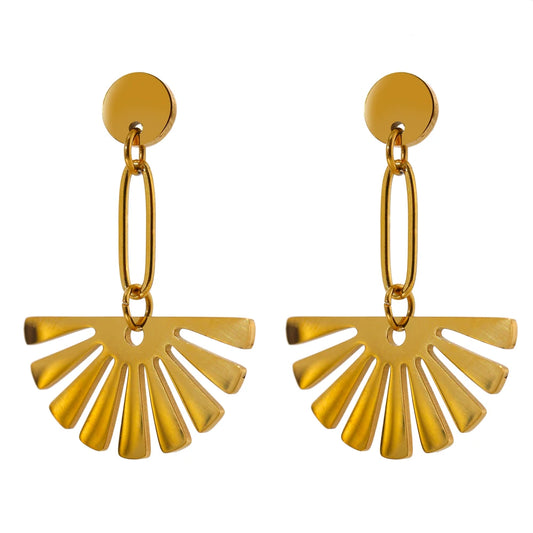Modern long drop gold plated earrings - product image