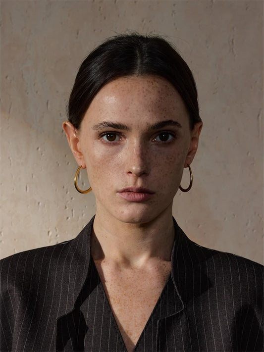 Modern minimalist gold platinum hoop earrings - product image