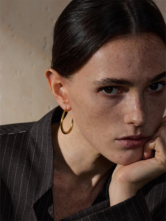 Modern minimalist gold platinum hoop earrings - product image