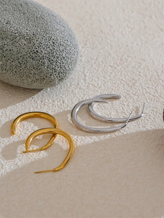 Modern minimalist gold platinum hoop earrings - product image