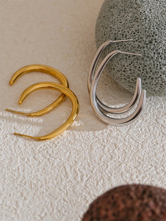 Modern minimalist gold platinum hoop earrings - product image