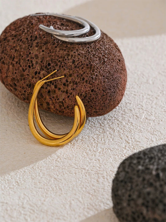 Modern minimalist gold platinum hoop earrings - product image