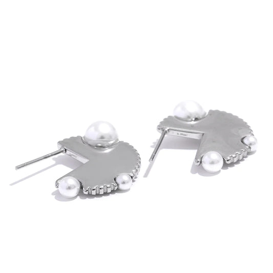 Modern round hoop imitation pearl earrings - product image