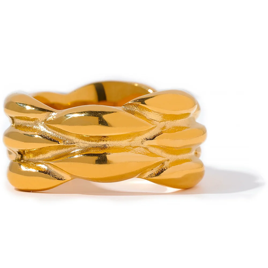 Modern texture statement ring gold color - product image