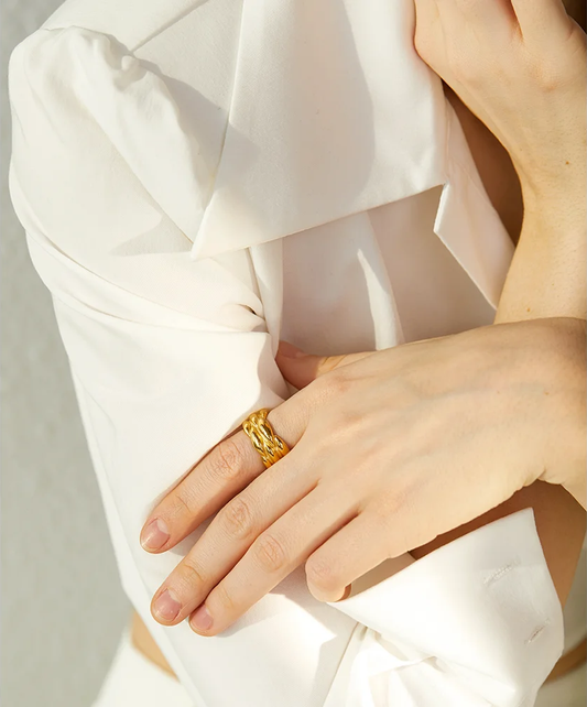 Modern texture statement ring gold color - product image