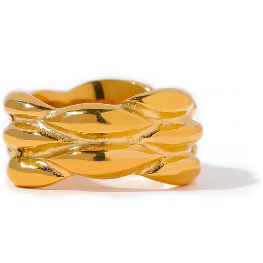 Modern texture statement ring gold color - product image