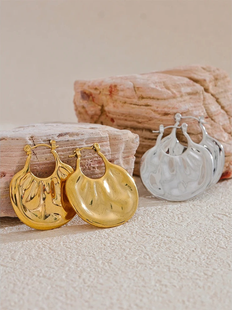 Modern textured individualistic hoop earrings - product image
