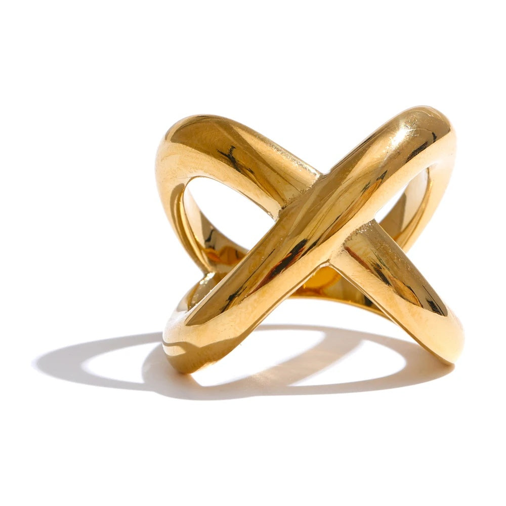 Modern x-shape waterproof polished finger ring - product image